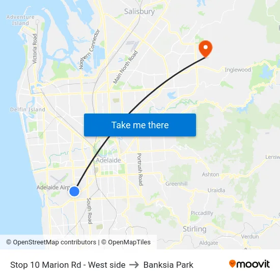 Stop 10 Marion Rd - West side to Banksia Park map