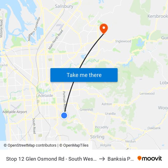 Stop 12 Glen Osmond Rd - South West side to Banksia Park map