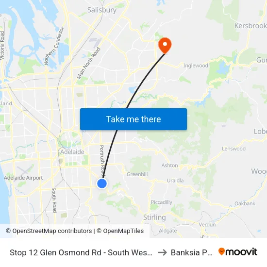 Stop 12 Glen Osmond Rd - South West side to Banksia Park map
