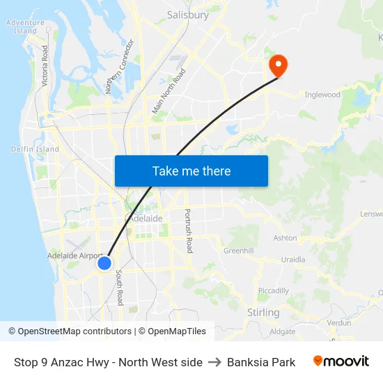 Stop 9 Anzac Hwy - North West side to Banksia Park map