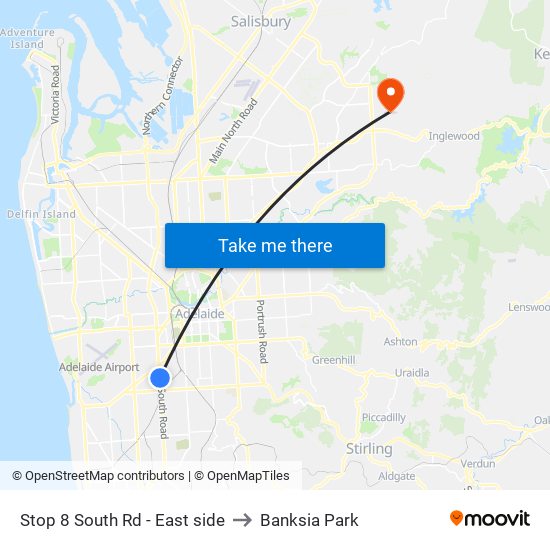 Stop 8 South Rd - East side to Banksia Park map