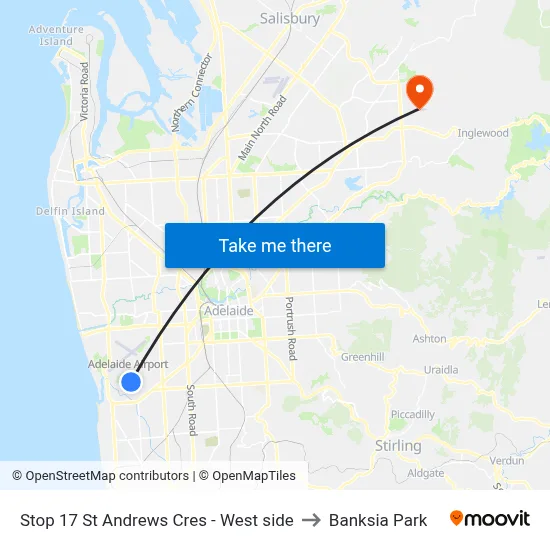 Stop 17 St Andrews Cres - West side to Banksia Park map