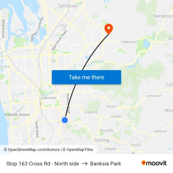 Stop 163 Cross Rd - North side to Banksia Park map