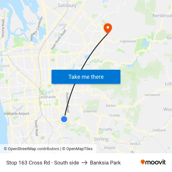 Stop 163 Cross Rd - South side to Banksia Park map