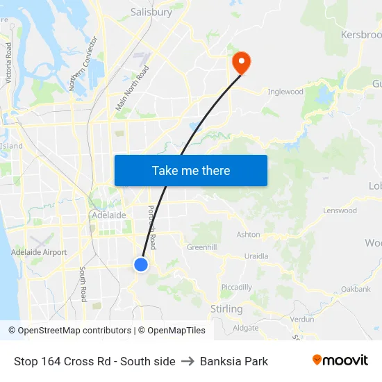 Stop 164 Cross Rd - South side to Banksia Park map