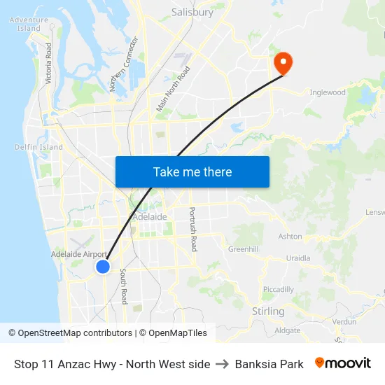 Stop 11 Anzac Hwy - North West side to Banksia Park map