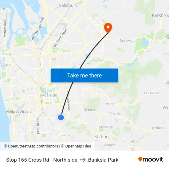 Stop 165 Cross Rd - North side to Banksia Park map