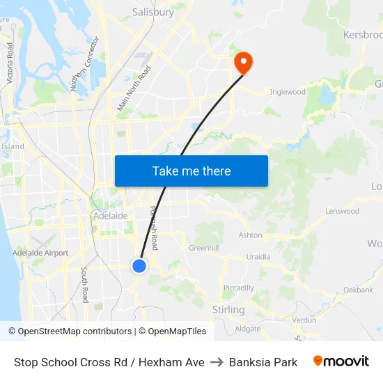Stop School Cross Rd / Hexham Ave to Banksia Park map