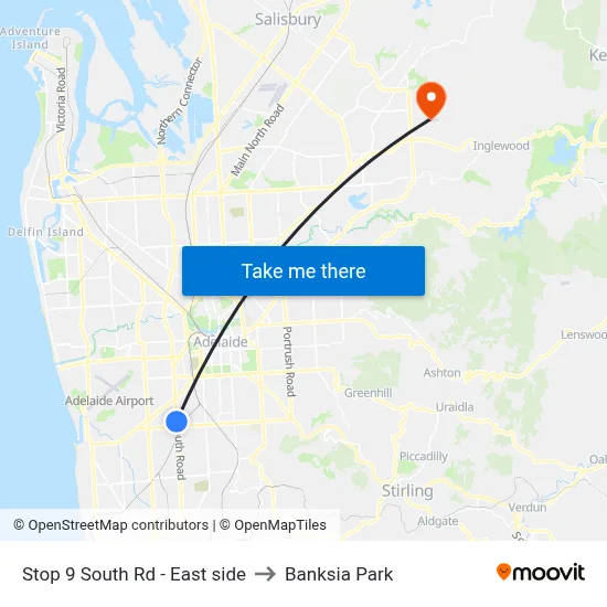 Stop 9 South Rd - East side to Banksia Park map