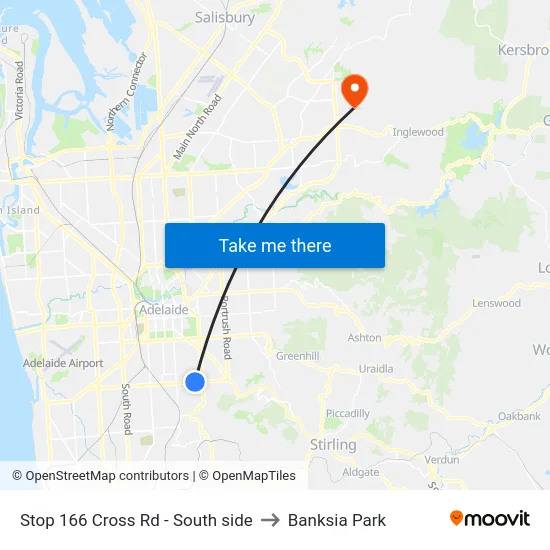 Stop 166 Cross Rd - South side to Banksia Park map