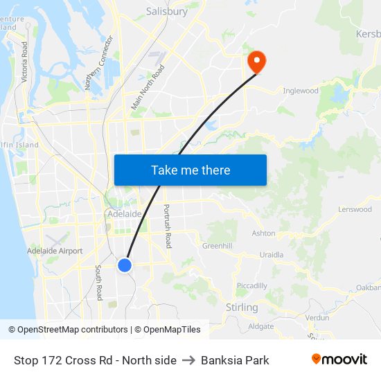 Stop 172 Cross Rd - North side to Banksia Park map