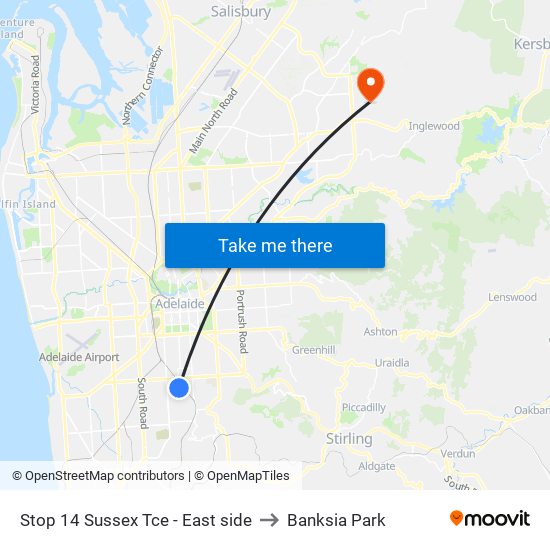 Stop 14 Sussex Tce - East side to Banksia Park map