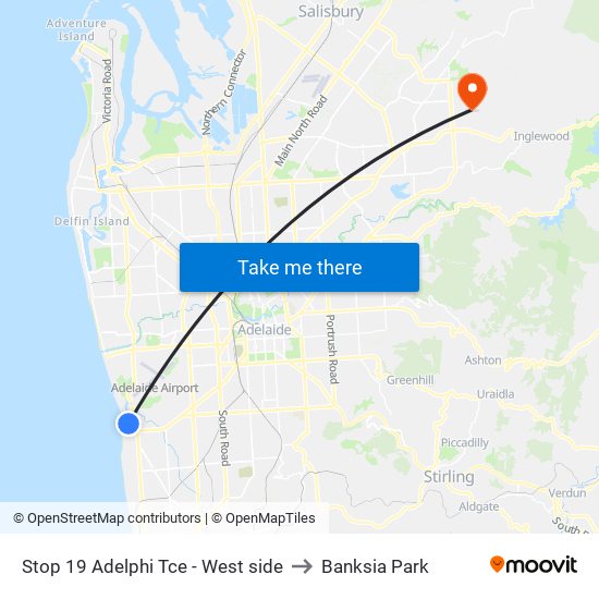 Stop 19 Adelphi Tce - West side to Banksia Park map