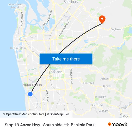 Stop 19 Anzac Hwy - South side to Banksia Park map