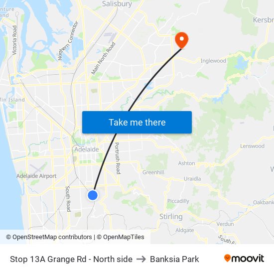 Stop 13A Grange Rd - North side to Banksia Park map