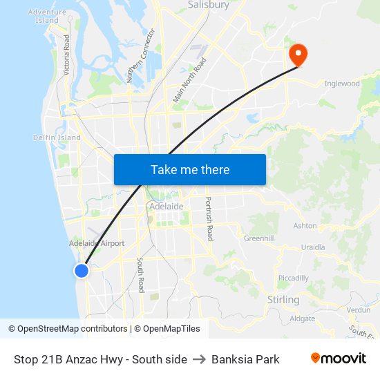 Stop 21B Anzac Hwy - South side to Banksia Park map