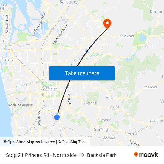 Stop 21 Princes Rd - North side to Banksia Park map