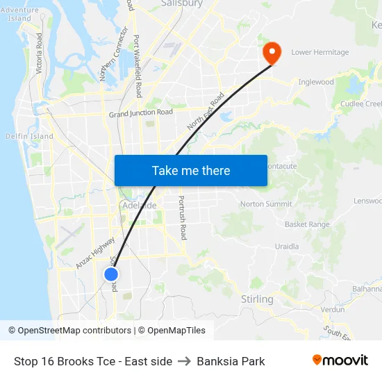 Stop 16 Brooks Tce - East side to Banksia Park map
