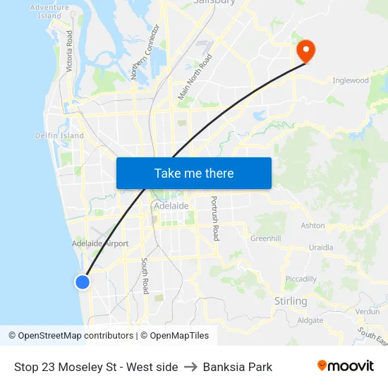 Stop 23 Moseley St - West side to Banksia Park map