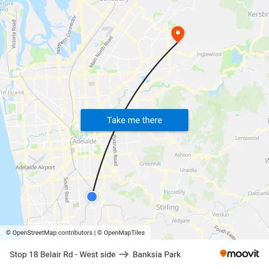 Stop 18 Belair Rd - West side to Banksia Park map