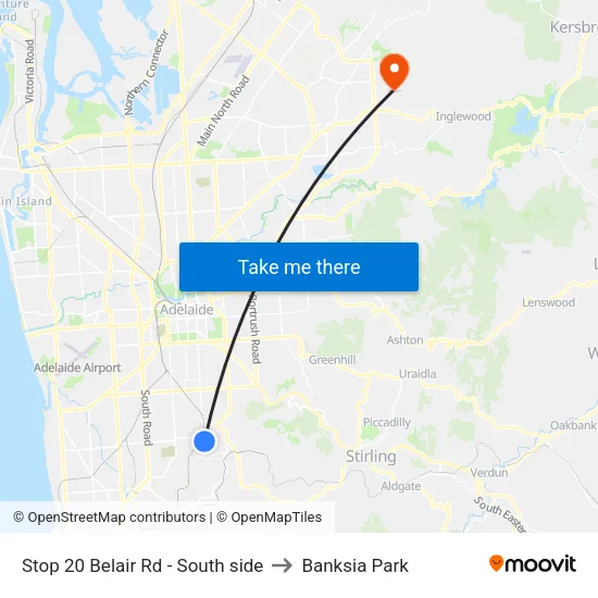 Stop 20 Belair Rd - South side to Banksia Park map