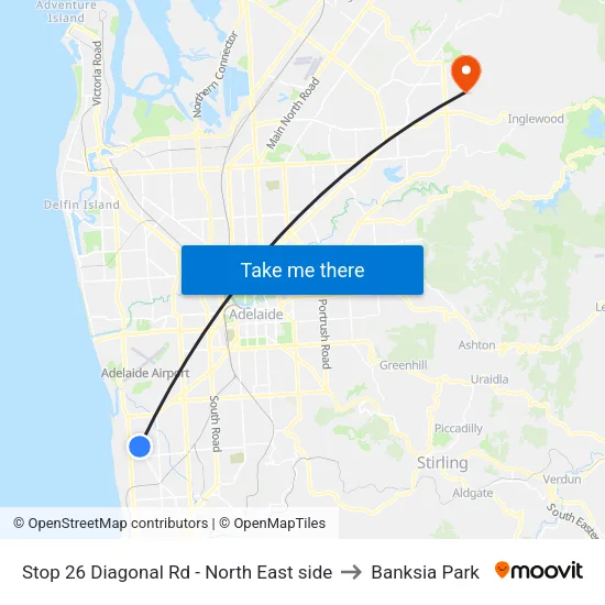 Stop 26 Diagonal Rd - North East side to Banksia Park map