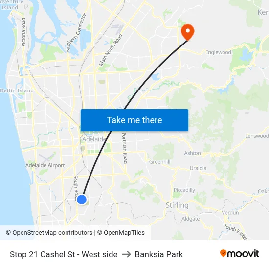 Stop 21 Cashel St - West side to Banksia Park map