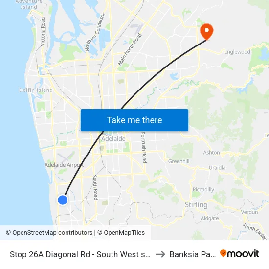 Stop 26A Diagonal Rd - South West side to Banksia Park map