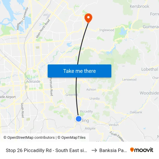 Stop 26 Piccadilly Rd - South East side to Banksia Park map