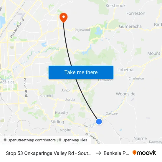 Stop 53 Onkaparinga Valley Rd - South side to Banksia Park map