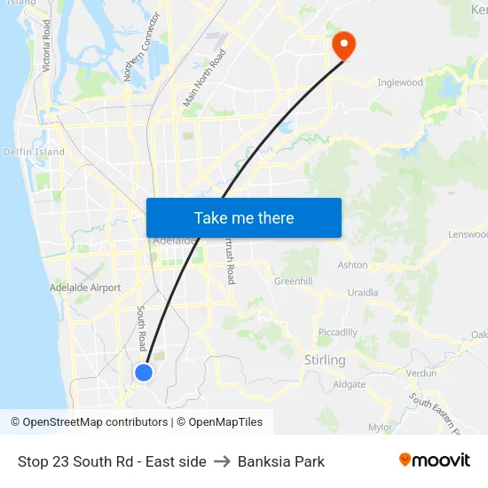 Stop 23 South Rd - East side to Banksia Park map
