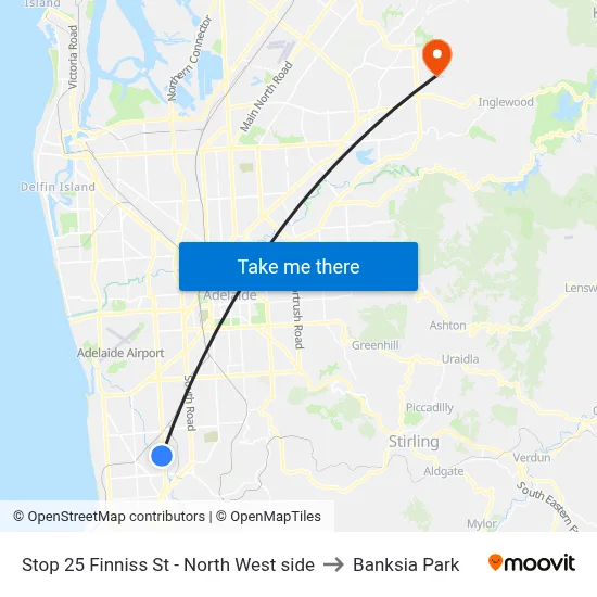 Stop 25 Finniss St - North West side to Banksia Park map