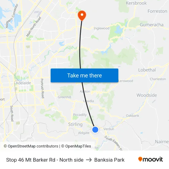 Stop 46 Mt Barker Rd - North side to Banksia Park map