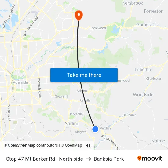 Stop 47 Mt Barker Rd - North side to Banksia Park map