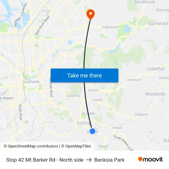 Stop 42 Mt Barker Rd - North side to Banksia Park map