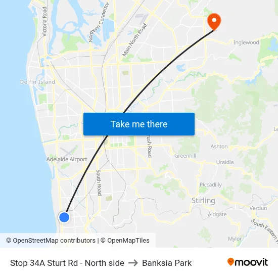 Stop 34A Sturt Rd - North side to Banksia Park map