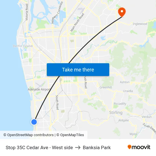Stop 35C Cedar Ave - West side to Banksia Park map