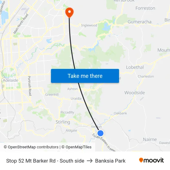 Stop 52 Mt Barker Rd - South side to Banksia Park map