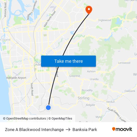 Zone A Blackwood Interchange to Banksia Park map