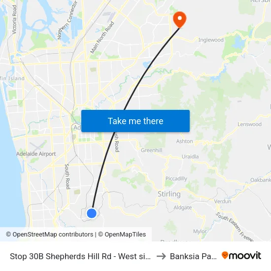 Stop 30B Shepherds Hill Rd - West side to Banksia Park map