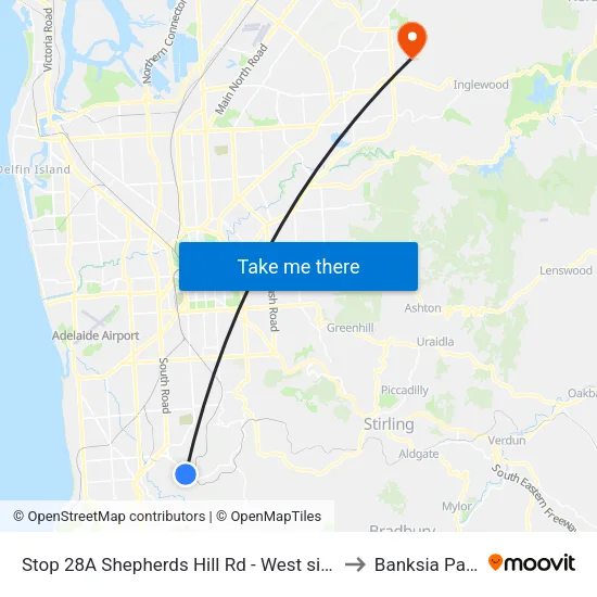Stop 28A Shepherds Hill Rd - West side to Banksia Park map