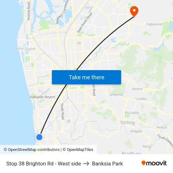 Stop 38 Brighton Rd - West side to Banksia Park map