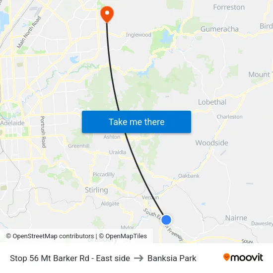 Stop 56 Mt Barker Rd - East side to Banksia Park map