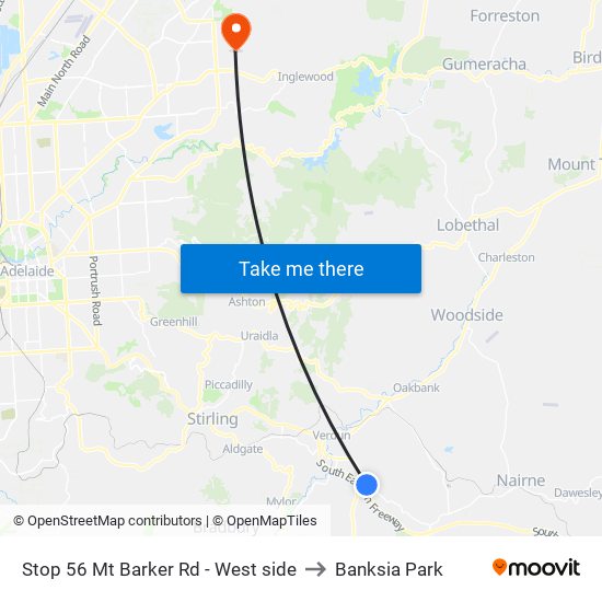 Stop 56 Mt Barker Rd - West side to Banksia Park map