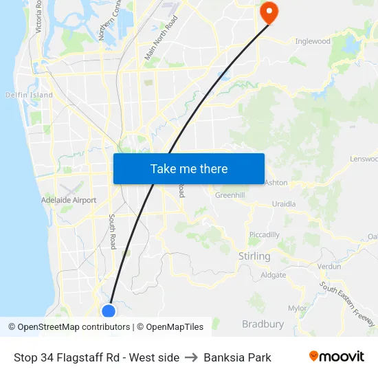 Stop 34 Flagstaff Rd - West side to Banksia Park map