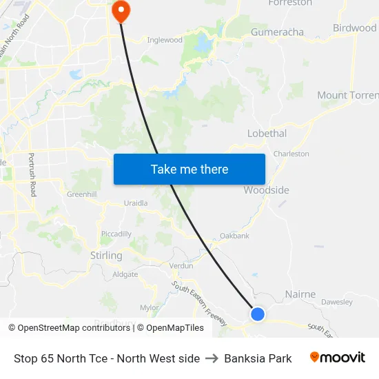 Stop 65 North Tce - North West side to Banksia Park map