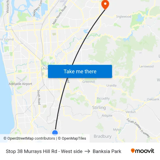 Stop 38 Murrays Hill Rd - West side to Banksia Park map