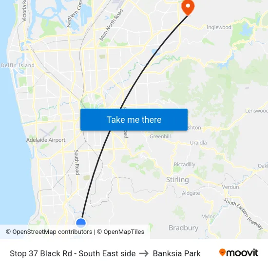 Stop 37 Black Rd - South East side to Banksia Park map