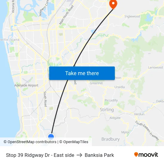 Stop 39 Ridgway Dr - East side to Banksia Park map