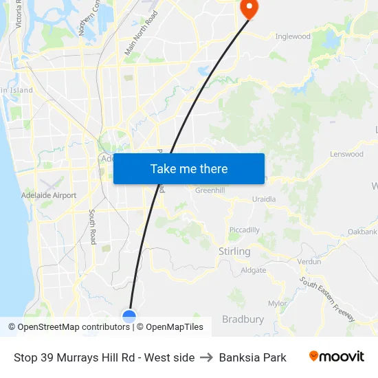 Stop 39 Murrays Hill Rd - West side to Banksia Park map